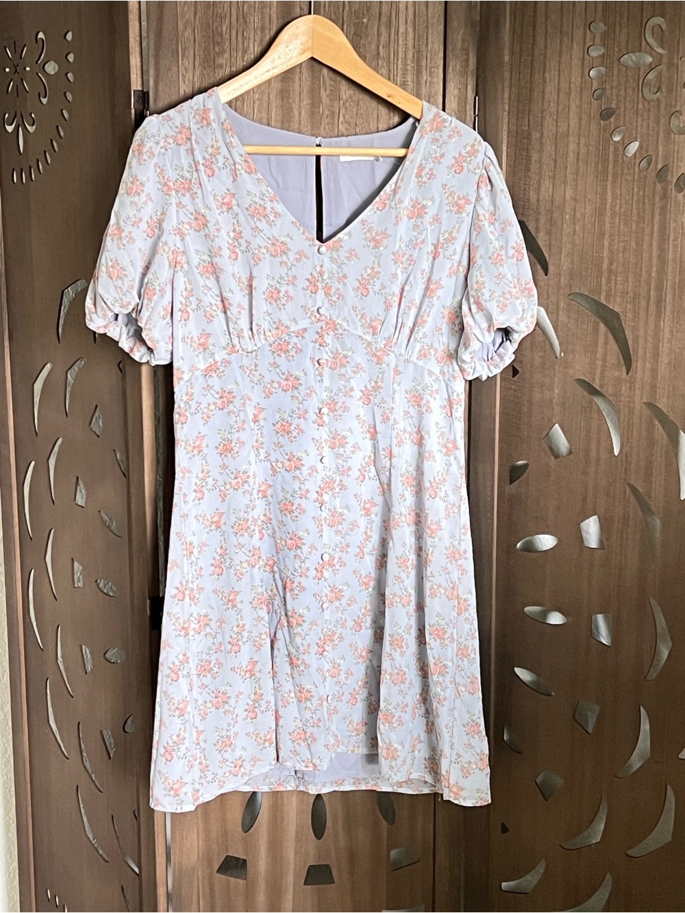 Lush Light Blue Mini Dress with Pink Floral Print